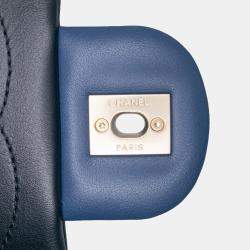 Pre Owned Chanel Blue Medium Bicolor Calfskin Graphic Flap