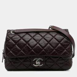 Pre Owned Chanel Burgundy Jumbo Quilted Aged Calfskin New Portobello Flap
