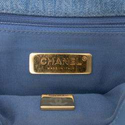 Pre Owned Chanel Blue Medium Double Stitched Denim 19 Flap