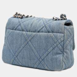 Pre Owned Chanel Blue Medium Double Stitched Denim 19 Flap