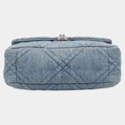 Pre Owned Chanel Blue Medium Double Stitched Denim 19 Flap