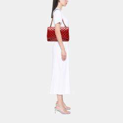 Pre Owned Chanel Red Maxi Classic Patent Double Flap