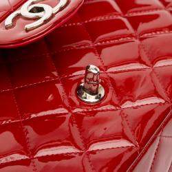Pre Owned Chanel Red Maxi Classic Patent Double Flap