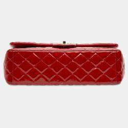 Pre Owned Chanel Red Maxi Classic Patent Double Flap