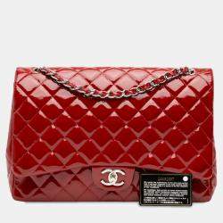 Pre Owned Chanel Red Maxi Classic Patent Double Flap