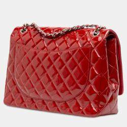 Pre Owned Chanel Red Maxi Classic Patent Double Flap