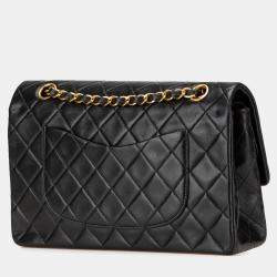 Pre Owned Chanel Black Medium Classic Lambskin Double Flap