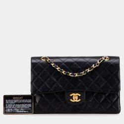 Pre Owned Chanel Black Medium Classic Lambskin Double Flap