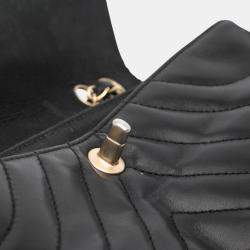 Pre Owned Chanel Black CC Quilted Lambskin East West Straight Flap