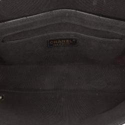 Pre Owned Chanel Black CC Quilted Lambskin East West Straight Flap