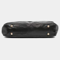Pre Owned Chanel Black CC Quilted Lambskin East West Straight Flap