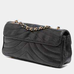 Pre Owned Chanel Black CC Quilted Lambskin East West Straight Flap