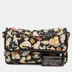 Pre Owned Chanel Black Medium Printed Canvas Animals Single Flap