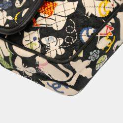 Pre Owned Chanel Black Medium Printed Canvas Animals Single Flap