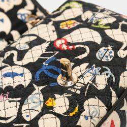 Pre Owned Chanel Black Medium Printed Canvas Animals Single Flap