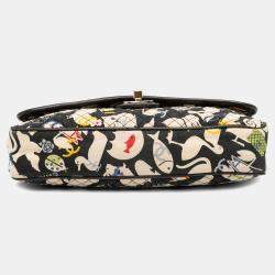 Pre Owned Chanel Black Medium Printed Canvas Animals Single Flap
