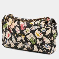 Pre Owned Chanel Black Medium Printed Canvas Animals Single Flap