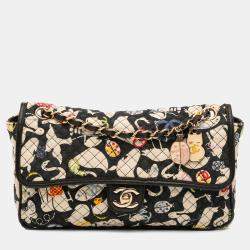 Pre Owned Chanel Black Medium Printed Canvas Animals Single Flap