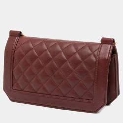 Pre Owned Chanel Burgundy Small CC Quilted Calfskin Single Flap