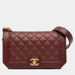 Pre Owned Chanel Burgundy Small CC Quilted Calfskin Single Flap