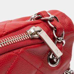 Pre Owned Chanel Red Quilted Caviar Expandable Zip Tote