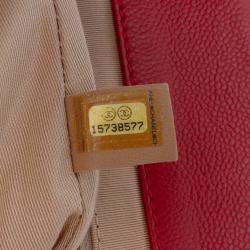Pre Owned Chanel Red Quilted Caviar Expandable Zip Tote