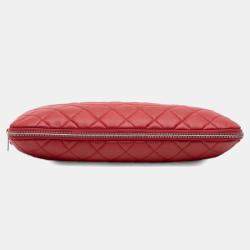 Pre Owned Chanel Red Quilted Caviar Expandable Zip Tote