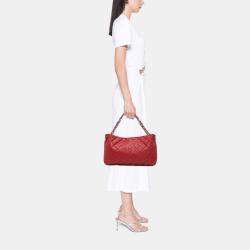 Pre Owned Chanel Red Quilted Caviar Expandable Zip Tote
