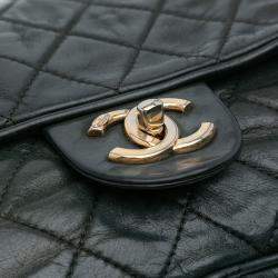 Pre Owned Chanel Black Large Quilted Iridescent Calfskin Shiva Flap
