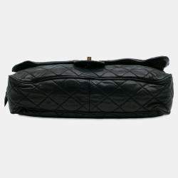 Pre Owned Chanel Black Large Quilted Iridescent Calfskin Shiva Flap