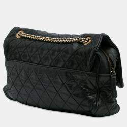 Pre Owned Chanel Black Large Quilted Iridescent Calfskin Shiva Flap