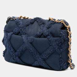 Pre Owned Chanel Blue Medium Canvas and Cotton 19 Flap