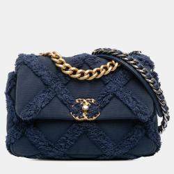 Pre Owned Chanel Blue Medium Canvas and Cotton 19 Flap
