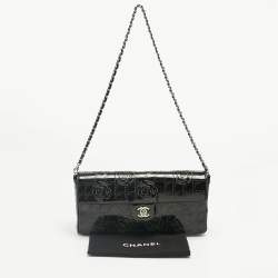 Pre Owned Chanel Black Patent Leather  Laser Cut Camellia East West Flap Bag