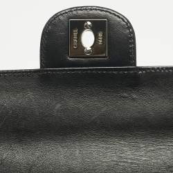 Pre Owned Chanel Black Patent Leather  Laser Cut Camellia East West Flap Bag