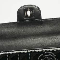 Pre Owned Chanel Black Patent Leather  Laser Cut Camellia East West Flap Bag