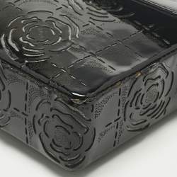 Pre Owned Chanel Black Patent Leather  Laser Cut Camellia East West Flap Bag