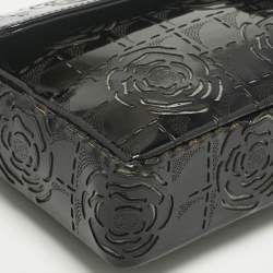 Pre Owned Chanel Black Patent Leather  Laser Cut Camellia East West Flap Bag