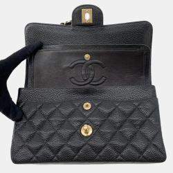 Pre Owned Chanel Matelasse W Flap W Black Caviar Leather Chain Shoulder Bag  23