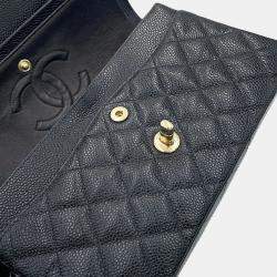 Pre Owned Chanel Matelasse W Flap W Black Caviar Leather Chain Shoulder Bag  23