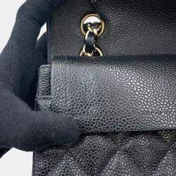 Pre Owned Chanel Matelasse W Flap W Black Caviar Leather Chain Shoulder Bag  23