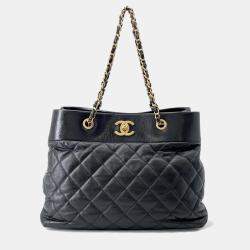 Pre Owned Chanel Matelasse Cc Logo Chain Tote Black Leather