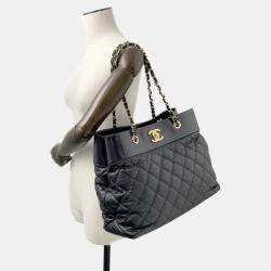 Pre Owned Chanel Matelasse Cc Logo Chain Tote Black Leather