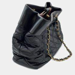 Pre Owned Chanel Matelasse Cc Logo Chain Tote Black Leather