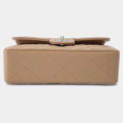 Pre Owned Chanel Matelasse W Flap Chain shoulder Bag Beige Lambskin Size 23