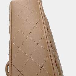 Pre Owned Chanel Matelasse W Flap Chain shoulder Bag Beige Lambskin Size 23