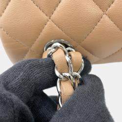 Pre Owned Chanel Matelasse W Flap Chain shoulder Bag Beige Lambskin Size 23