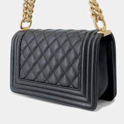 Pre Owned Chanel Boy Chanel Chain shoulder Bag Black Caviar Leather Size Small