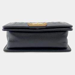 Pre Owned Chanel Boy Chanel Chain shoulder Bag Black Caviar Leather Size Small