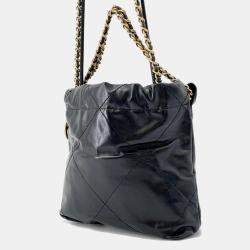 Pre Owned Chanel Chanel 22 Handbag Black Shiny Calf Leather Size Mini